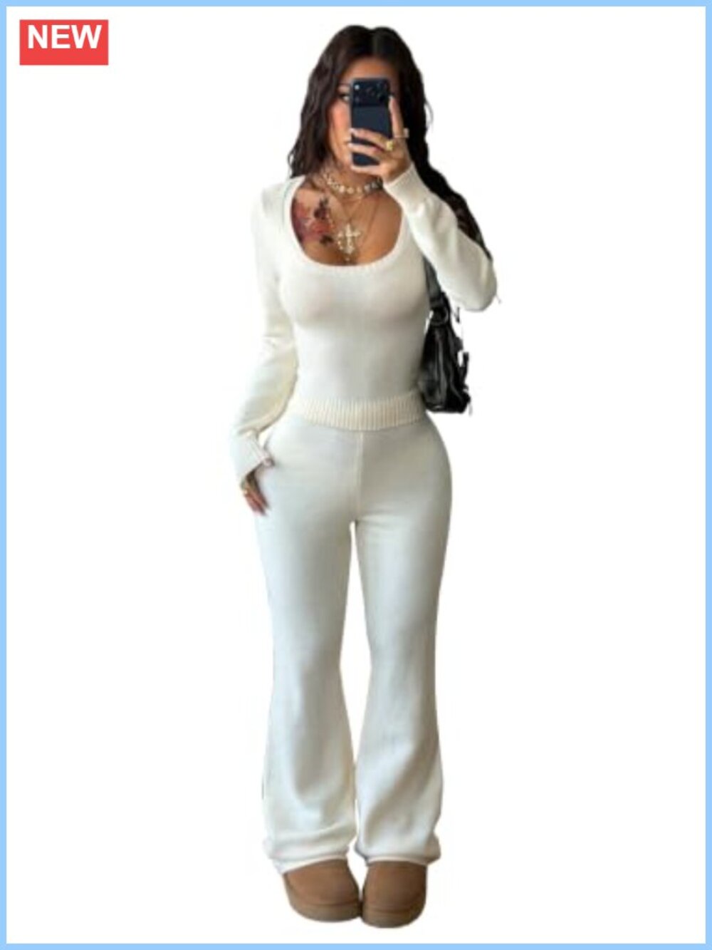Ulovmi Women's Knit Sweater Two Piece Set Wide Leg Pants Travel Outfit